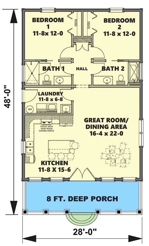 0006 single story 2 bedroom cutely packaged starter home with open living space smallhometours.com 4