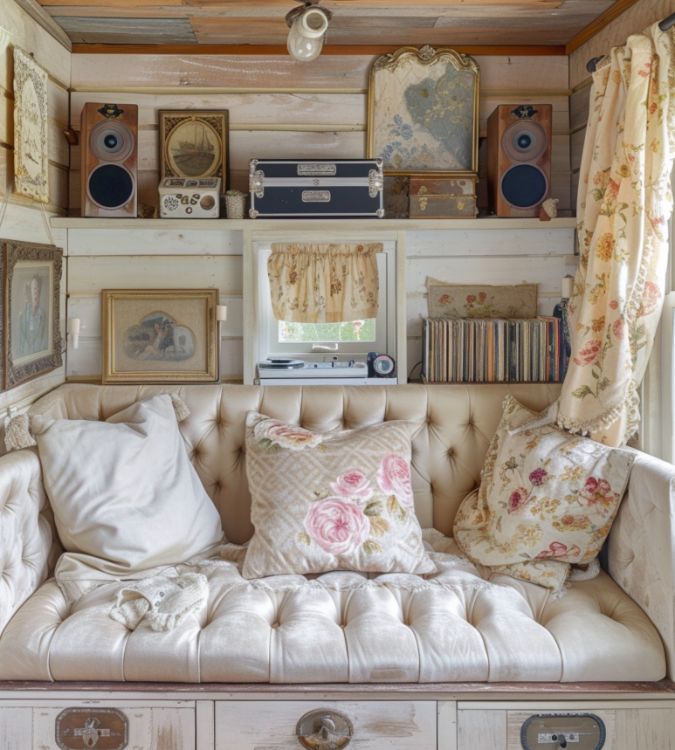 0062 Visit this shabby chic tiny home planned for folks born in the 50s 60s or 70s smallhometours.com 2