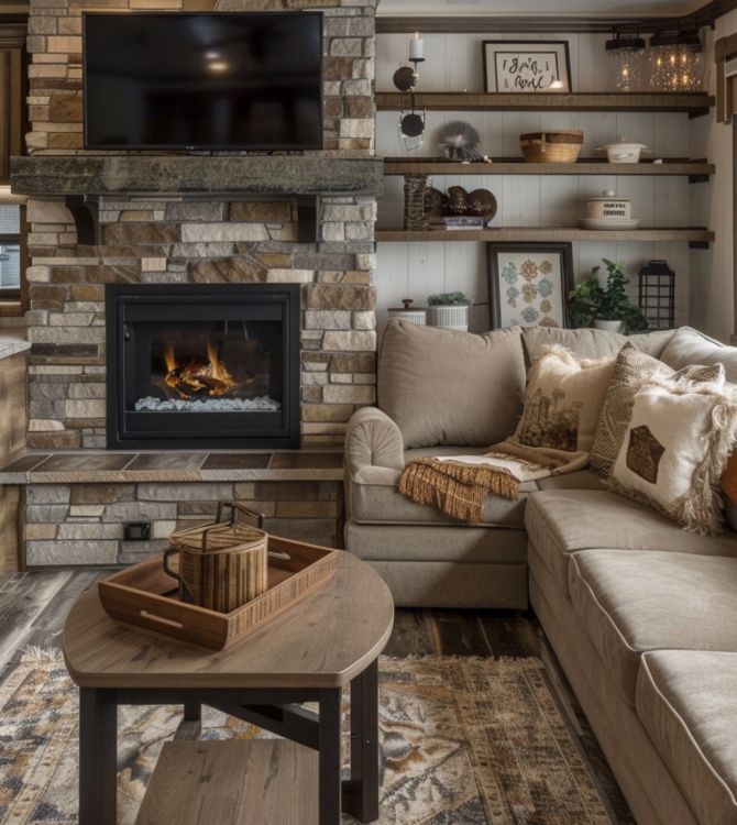 0078 Step inside and discover the charm of this lakeside park model RV. The interior is so cozy smallhometours.com 2
