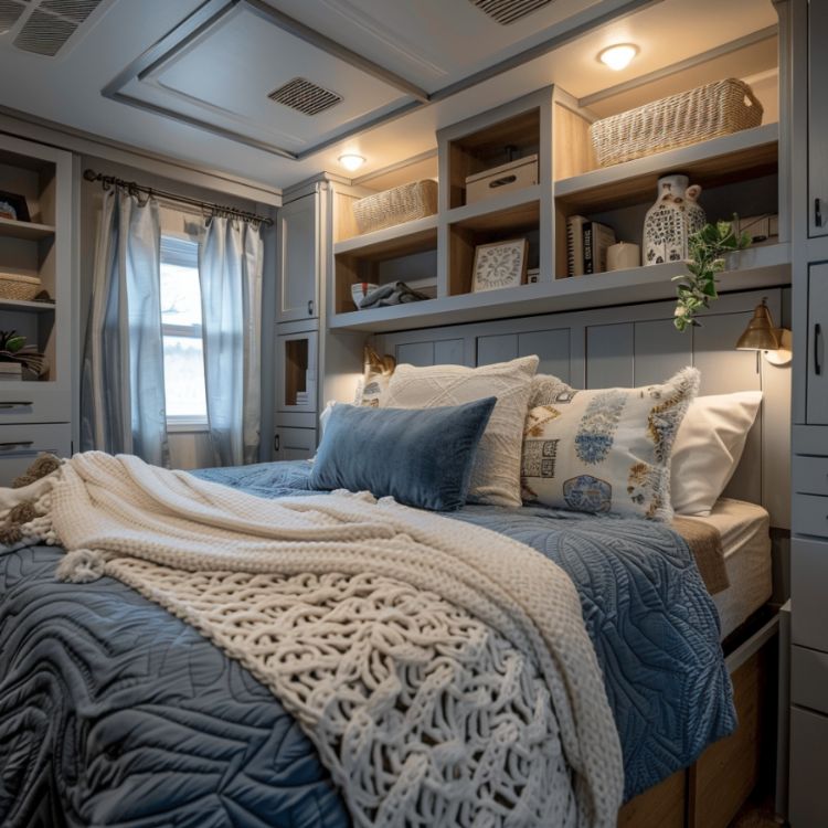 0078 Step inside and discover the charm of this lakeside park model RV. The interior is so cozy smallhometours.com 5