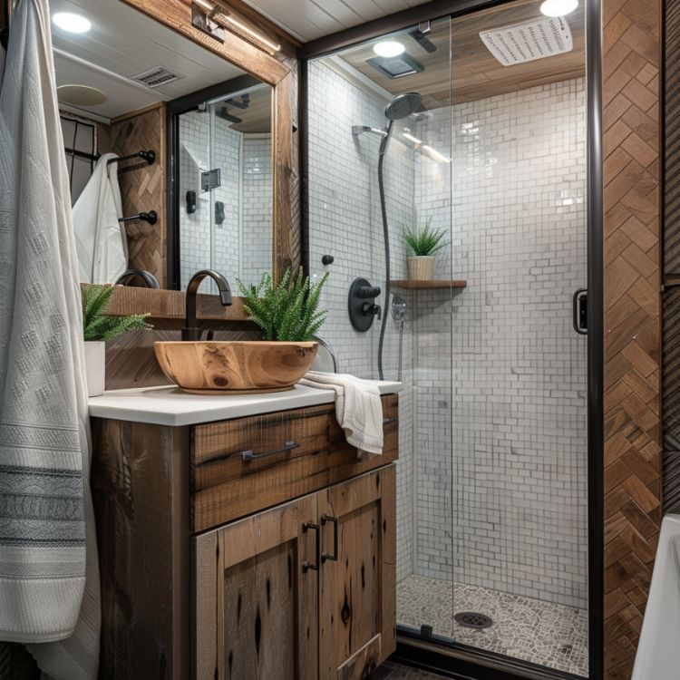 0078 Step inside and discover the charm of this lakeside park model RV. The interior is so cozy smallhometours.com 6