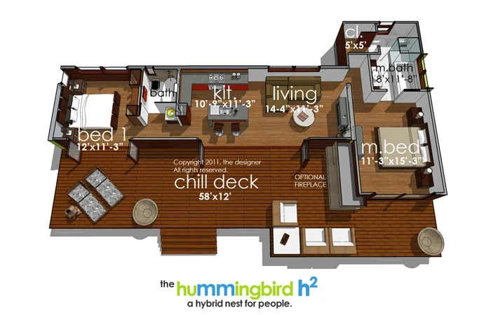 0091 2 bedroom single story hummingbird h2 modern style home smallhometours.com 5