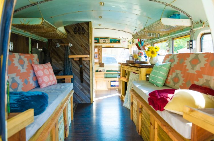 0170 Couple left their life behind to live full time in a renovated Skoolie. Take a tour inside smallhometours.com 2