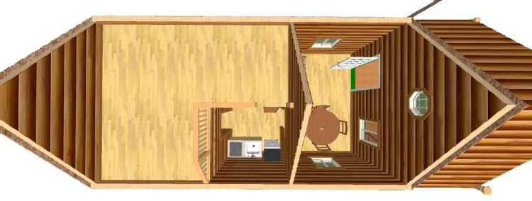 0186 Peek inside The interior of this simple log cabin is perfection smallhometours.com 9