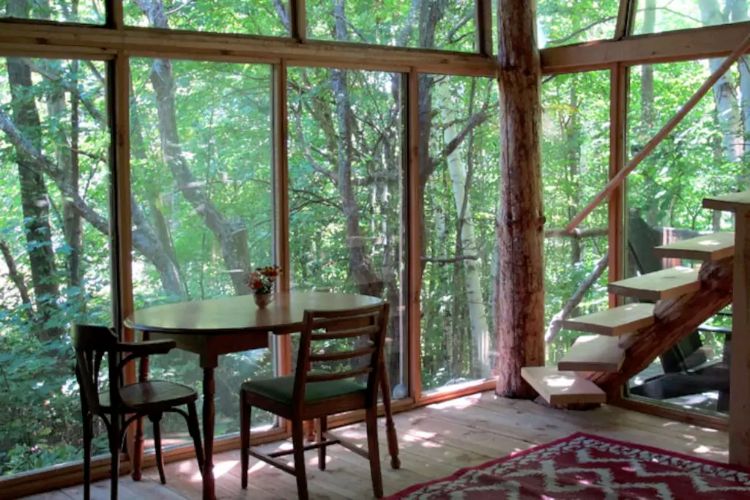 0200 Enjoy this woodland cabins fantastic views then turn toward its gorgeous interior design smallhometours.com 4