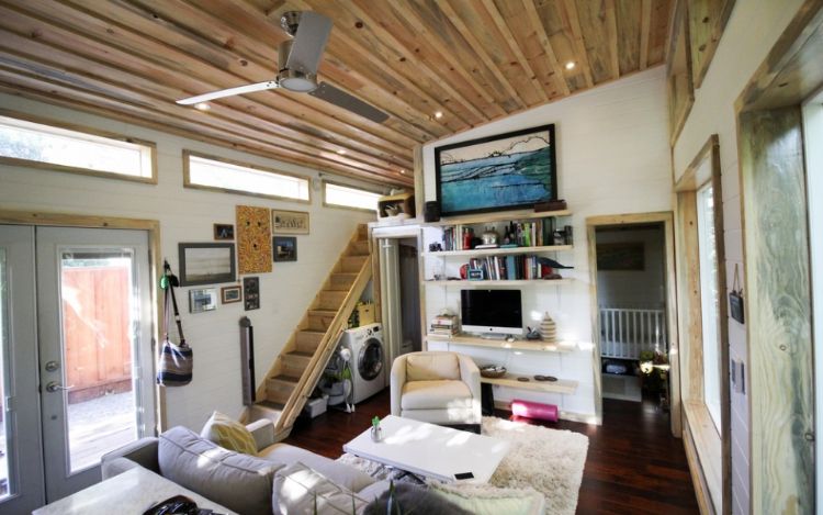 0222 Marvel at the gorgeous ceilings and ultra functional kitchen in this luxurious park model smallhometours.com 2