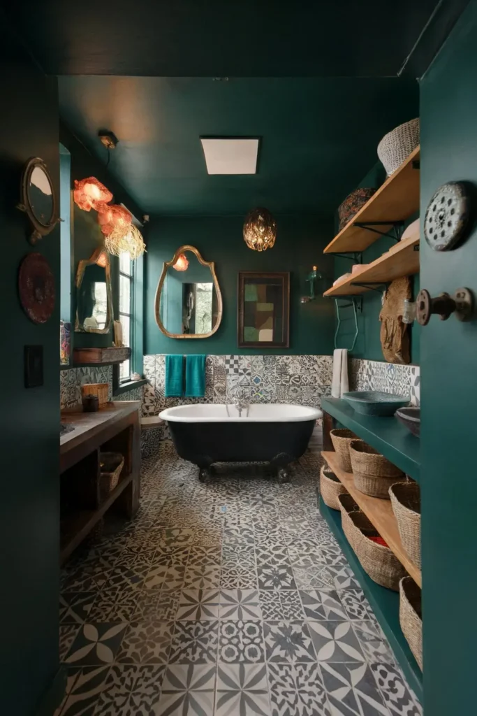 dark green small bathroom ideas smallhometours.com 12