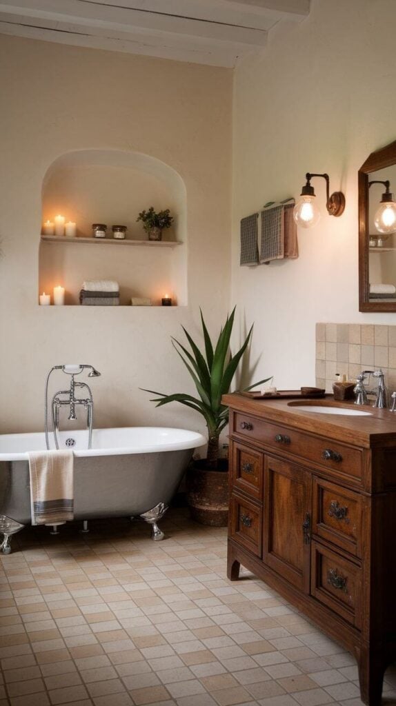 bonus earthy small bathroom ideas natural decor tile color palette aesthetic design inspiration smallhometours.com 1