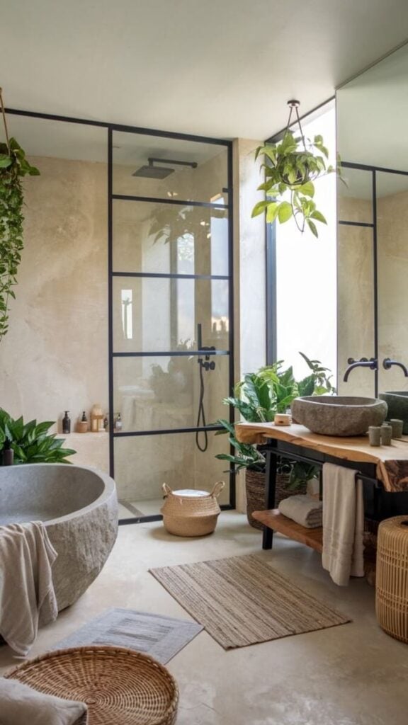 bonus earthy small bathroom ideas natural decor tile color palette aesthetic design inspiration smallhometours.com 2