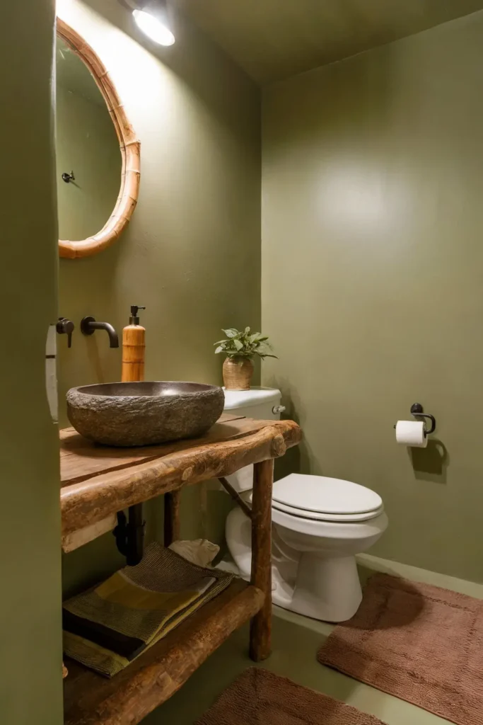 earthy small bathroom ideas natural decor tile color palette aesthetic design inspiration smallhometours.com 11