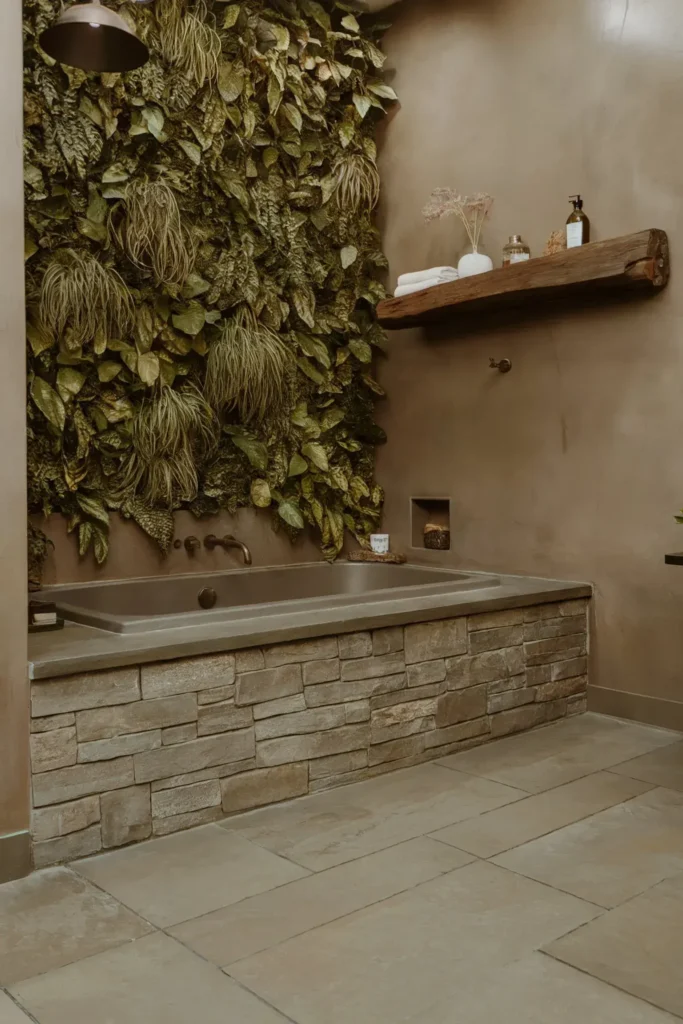 earthy small bathroom ideas natural decor tile color palette aesthetic design inspiration smallhometours.com 2