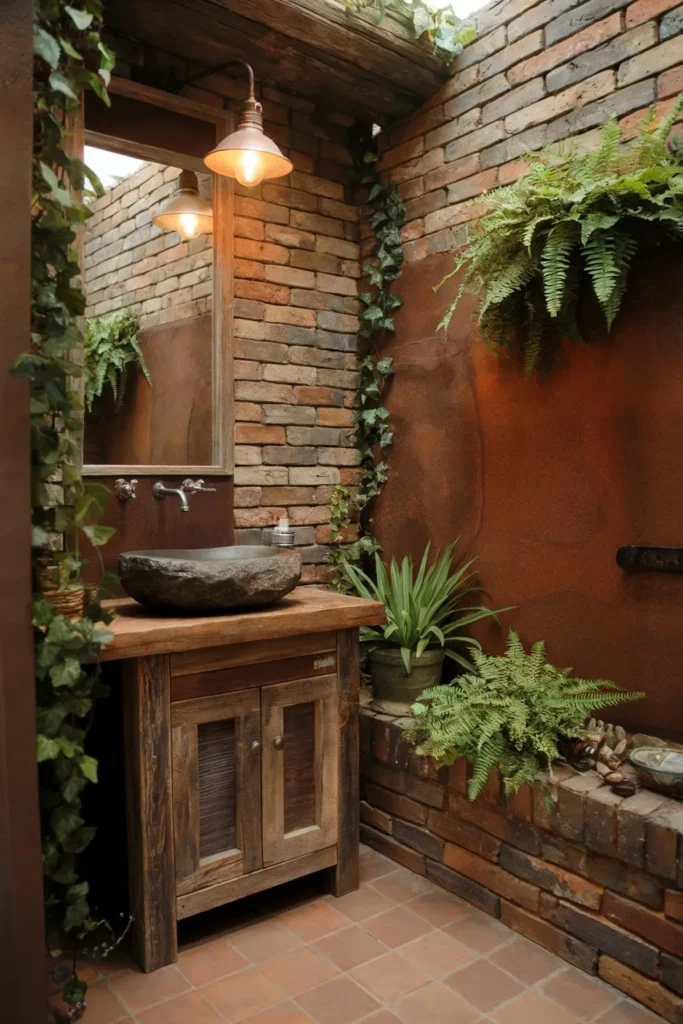 earthy small bathroom ideas natural decor tile color palette aesthetic design inspiration smallhometours.com 8