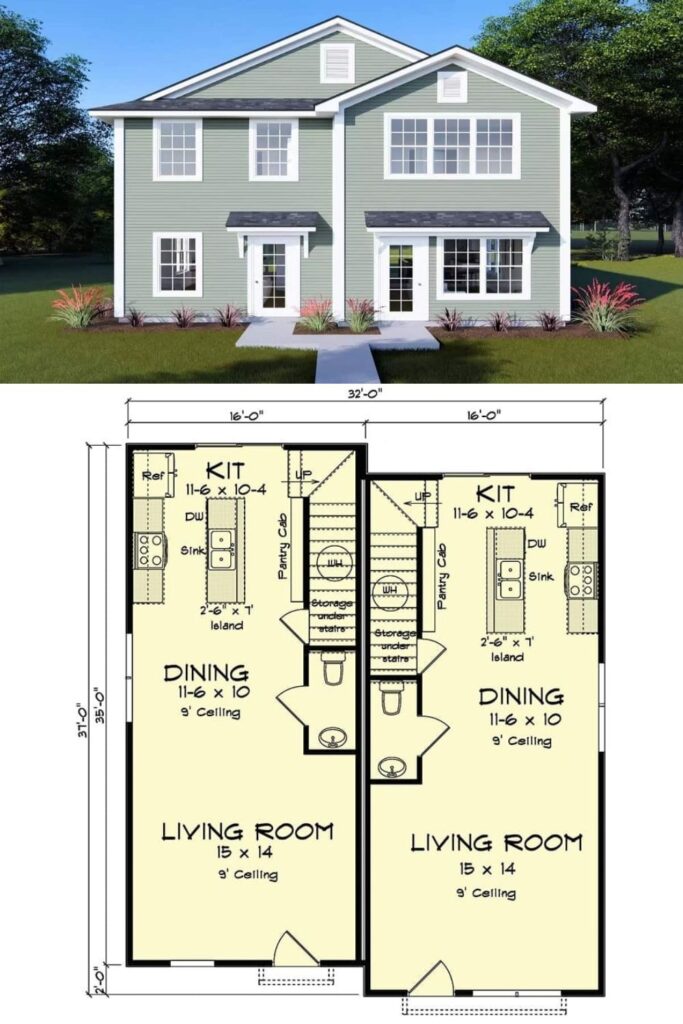 0402 52353WM traditional duplex architectural designs smallhometours.com 2