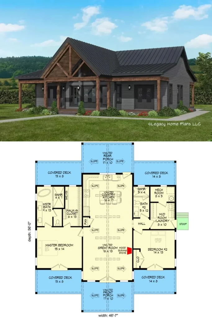 0413 680080VR rustic cabin house architectural designs smallhometours.com 2