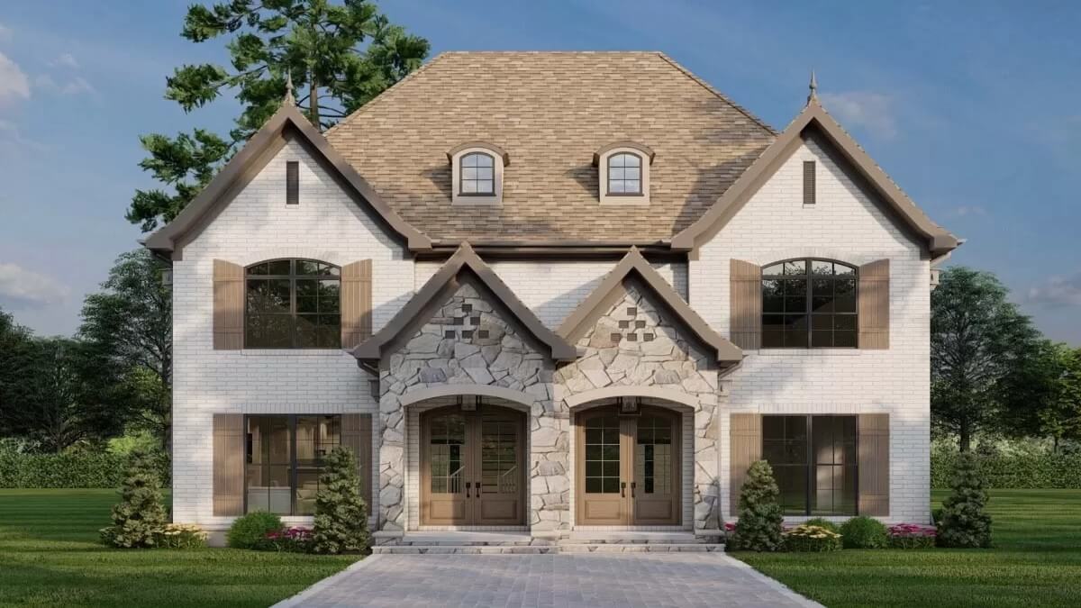 Two-Story French Country Duplex with 2 Bed Units and a Covered Patio ...