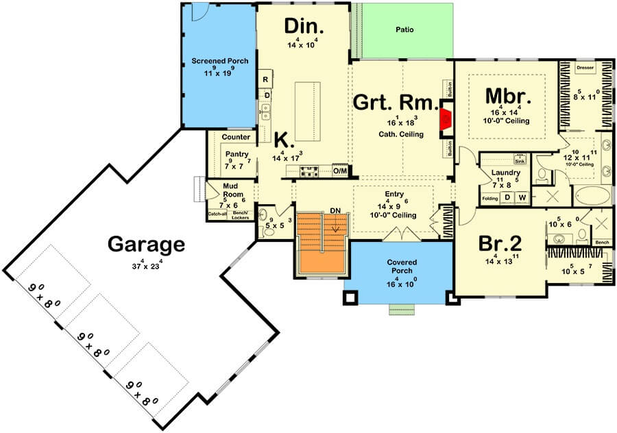 0446 main level floor plan 62643DJ craftsman ranch architectural designs smallhometours.com 1
