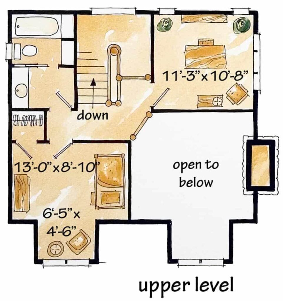 0474 rustic 2 bedroom log cabin 1362 sq ft floor plan smallhometours.com 10