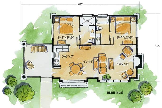 0479 2 bedroom single story rustic cottage with open concept living smallhometours.com 11