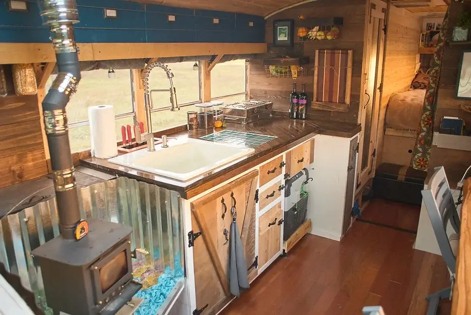 0229 Bus conversion tiny house tour off grid solar school bus smallhometours.com 1