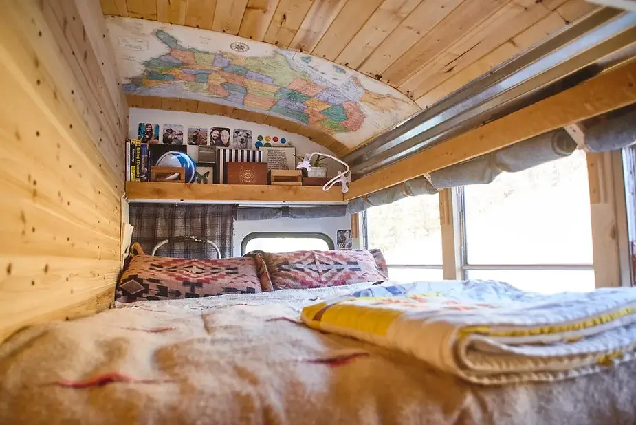 0229 Bus conversion tiny house tour off grid solar school bus smallhometours.com 3