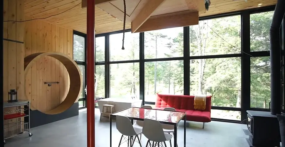 0260 Tiny house with energy wheel floating bed indoor climbing wall smallhometours.com 2