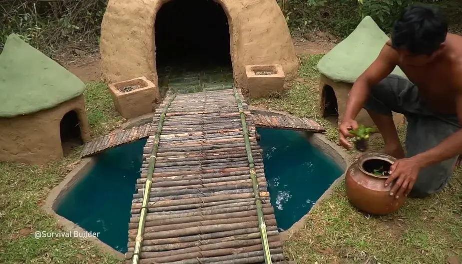 0283 Building beautiful earthbag tiny house and dog house rabbit house fish pond smallhometours.com 1