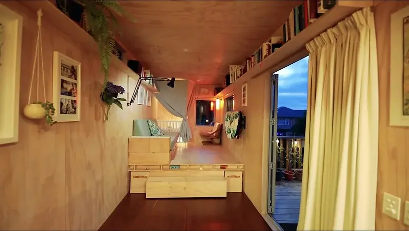 0306 Two 20ft shipping containers tiny house with spectacular relief on the roof smallhometours.com 11