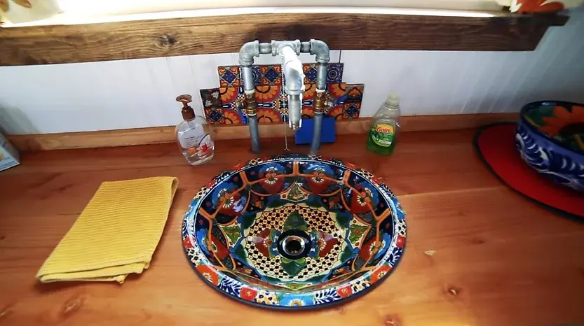 0333 Tiny house The Peacock with amazing hand crafted Mexican ceramics rooftop balcony smallhometours.com 2