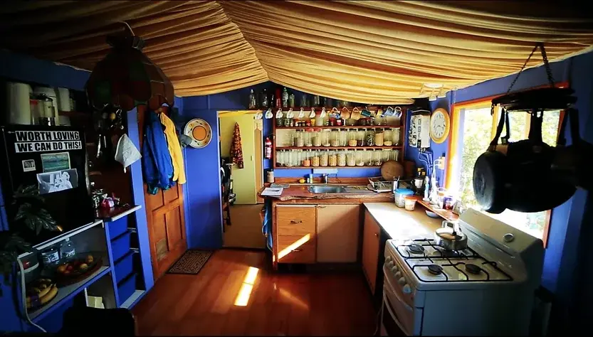 0341 Retired professional mime living in an off the grid house boat for 20 years smallhometours.com 4