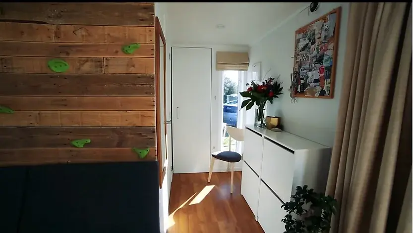 0345 Unique 23F tiny house with 9 windows climbing wall smallhometours.com 2