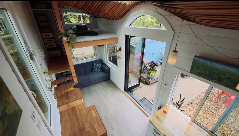 0355 Tiny house natural built with biophilic design elements Fibonacci curve roofline smallhometours.com 4
