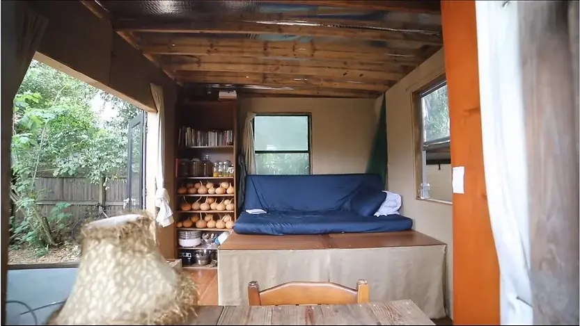 0362 Man living in a 10x10 tiny house making his own fuel using a biodigester growing toilet paper smallhometours.com 3