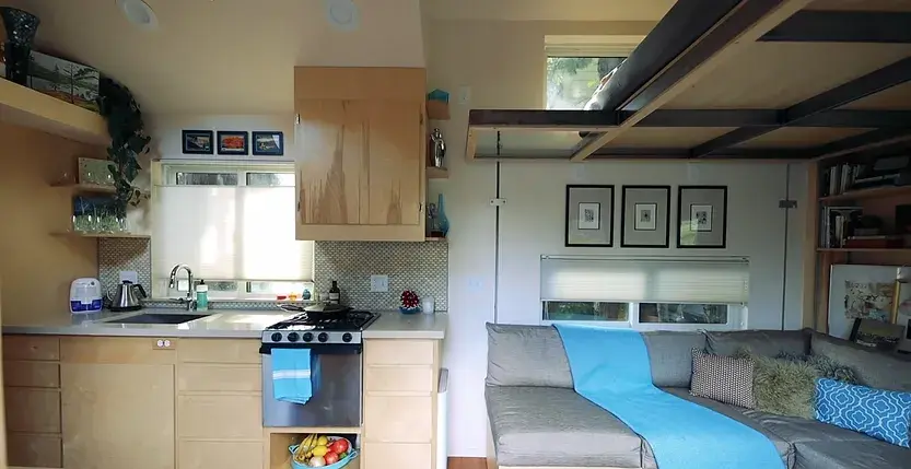 0384 Architecturally designed tiny house with secret shower smallhometours.com 3