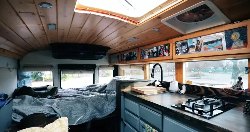 0415 Beautiful DIY mini school bus conversion built by couple who loves adventure smallhometours.com 3