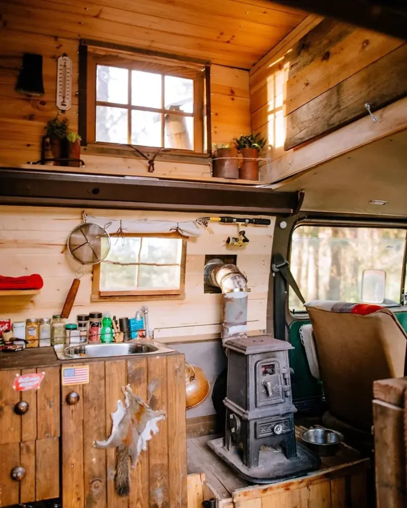 0426 This Budget Micro Cabin in the Woods Van Conversion will make you Swoon. smallhometours.com 4