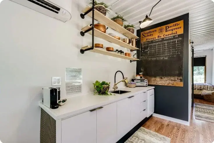 0449 Minimal tiny house with Industrial modern flare one unit shipping container home smallhometours.com 2