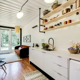 0449 Minimal tiny house with Industrial modern flare one unit shipping container home smallhometours.com 4