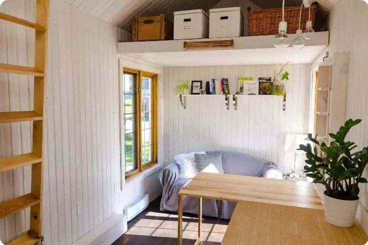 0456 Open concept minimalist 25 foot tiny house built with reclaimed materials smallhometours.com 4