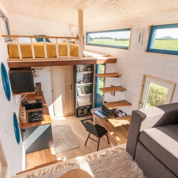 0492 Beautiful tiny house with a single slope architecture which gives it maximum interior volume smallhometours.com 3