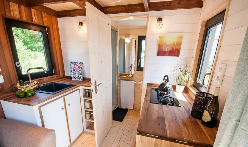 0494 Comfortable tiny house with an angled staircase with integrated storage smallhometours.com 2