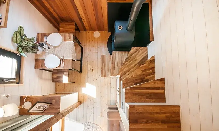 0494 Comfortable tiny house with an angled staircase with integrated storage smallhometours.com 7