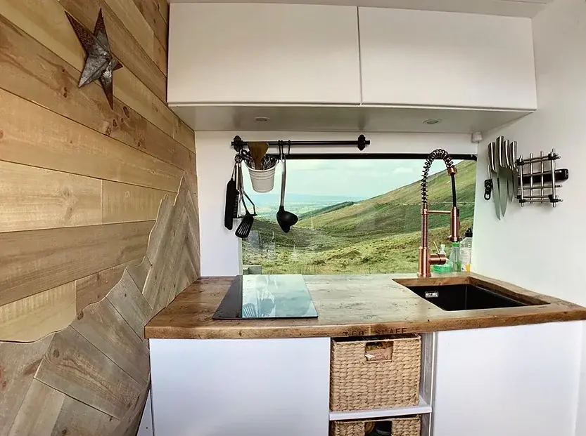 0504 Lovely 2014 Mercedes sprinter conversion with recycled scaffold boards stained smallhometours.com 8
