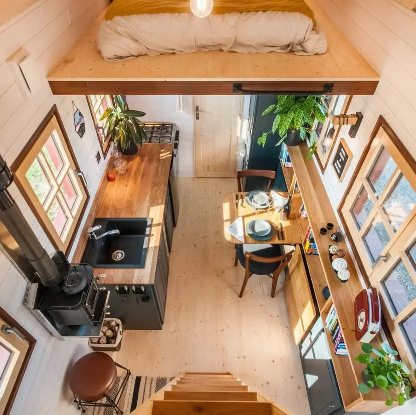 0509 Beautiful tiny house on wheels with half timbering smallhometours.com 12
