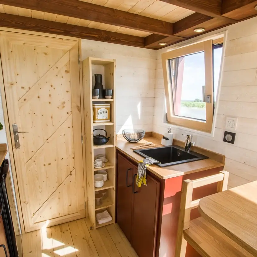 0591 Beautiful tiny house with contemporary architecture and skylight room smallhometours.com 2