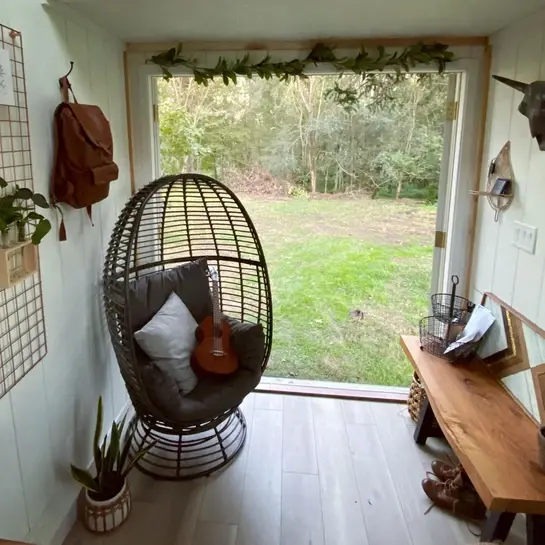 0603 Super cozy tiny home with skylit shower skylit loft bedroom smallhometours.com 1