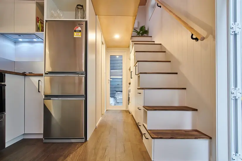0637 Gorgeous tiny house w electric moving floor updown for master bedroom smallhometours.com 4