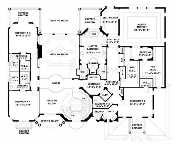 Mexican Hacienda Floor Plan With Grand Entrance Courtyard and Patio