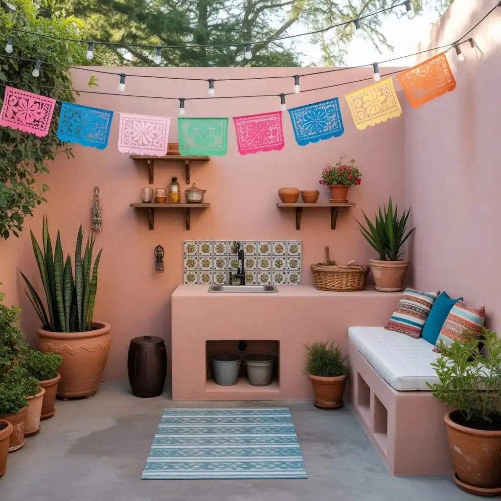 24 Warm Mexican Outdoor Kitchen Decor Ideas with Colorful Spaces Full of Heart and Tradition smallhometours.com 1