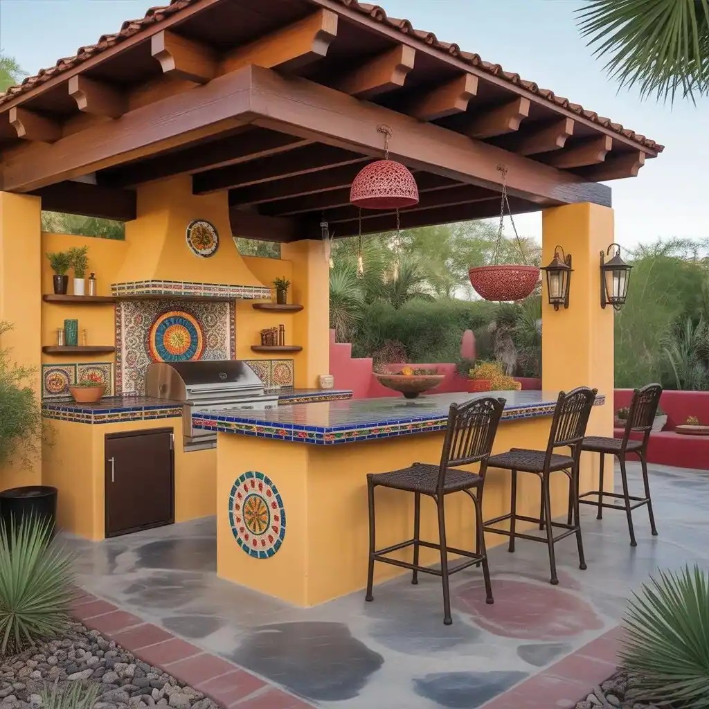 24 Warm Mexican Outdoor Kitchen Decor Ideas with Colorful Spaces Full of Heart and Tradition smallhometours.com 18