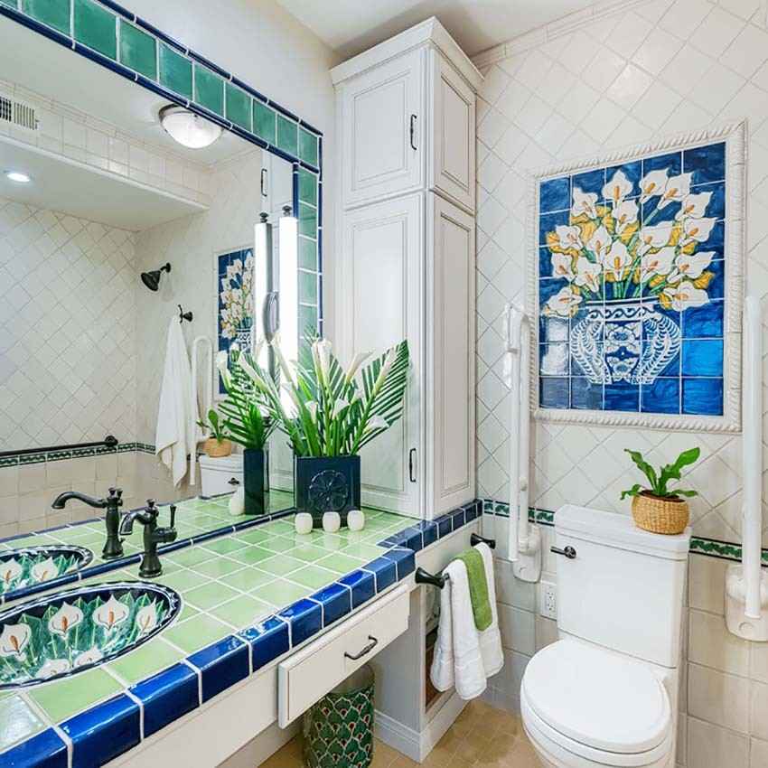 22 Old Mexican House Bathroom Design Ideas With Colorful Hand Painted Talavera Tiles You Need to See smallhometours.com 10 1